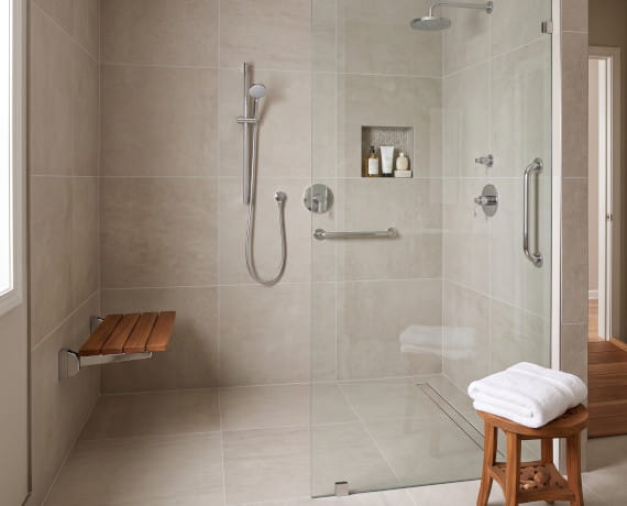 Accessible bathroom remodeling project with walk-in shower features